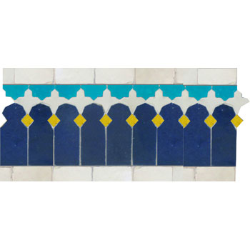 Mosaic House Moroccan tile Zanar 15-1-23-18 Cobalt Blue White Turquoise Yellow  zellige, mosaic, zellij, border, glaze 